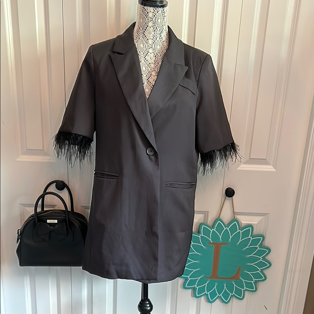 Black Fringe Sleeve Blazer with Relaxed Fit